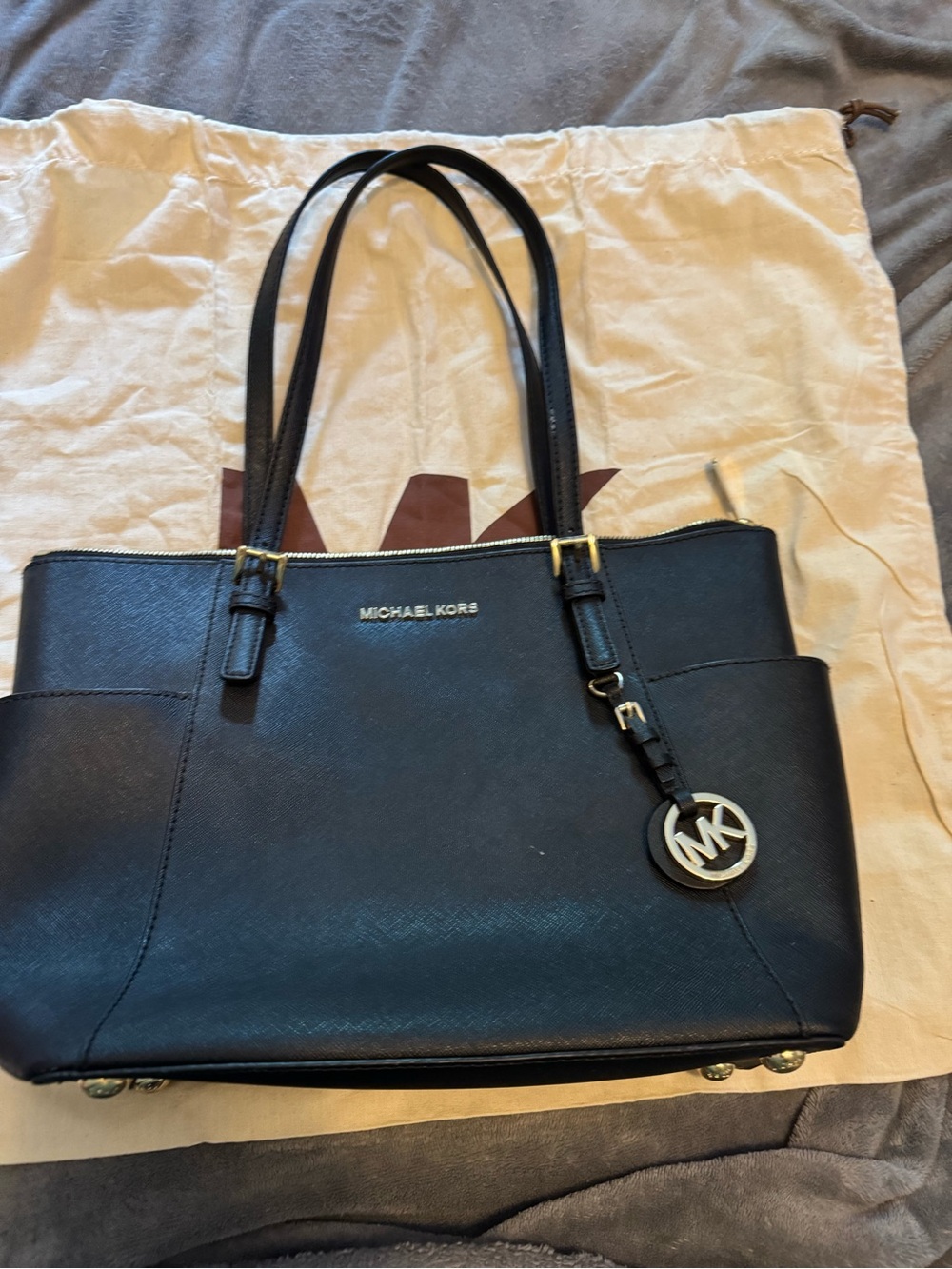 Michael Kors Black Saffiano Tote with Gold Hardware